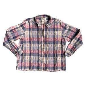 2/$18 SALE! Vtg‎ Dressbarn Jacket Womens XL Plaid Zip Metallic Shacket